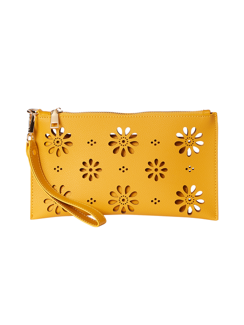 Sutton Laser Cut Vegan Leather Wristlet - Orange