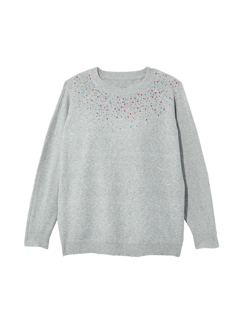 Jenny Long Sleeve Pullover Sweater With Embellishments Light Grey